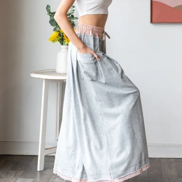 Oli & Hali Gray Wide Leg Lounge Pants with Pink Trim - Picture 3 of 8